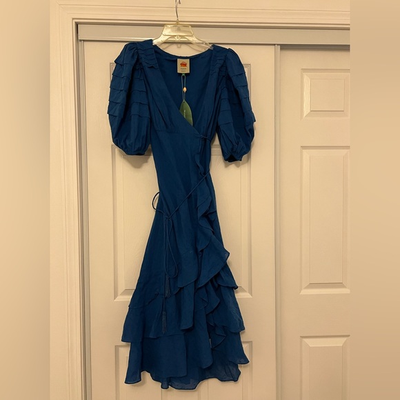 NWT Farm Rio Blue Ruffle Wrap Dress Size S - Picture 9 of 10